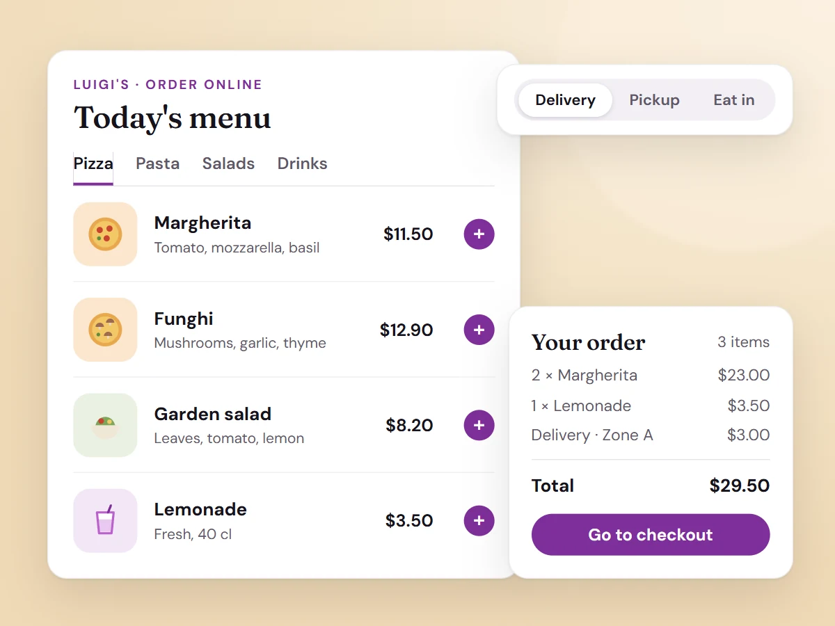 Illustration: an online menu with a cart