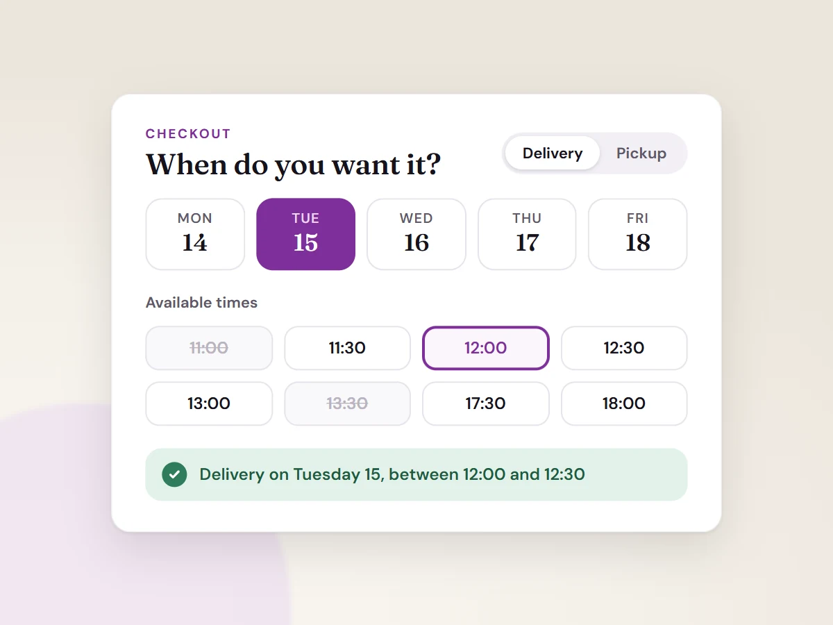 Illustration: choosing a delivery day and time slot at checkout