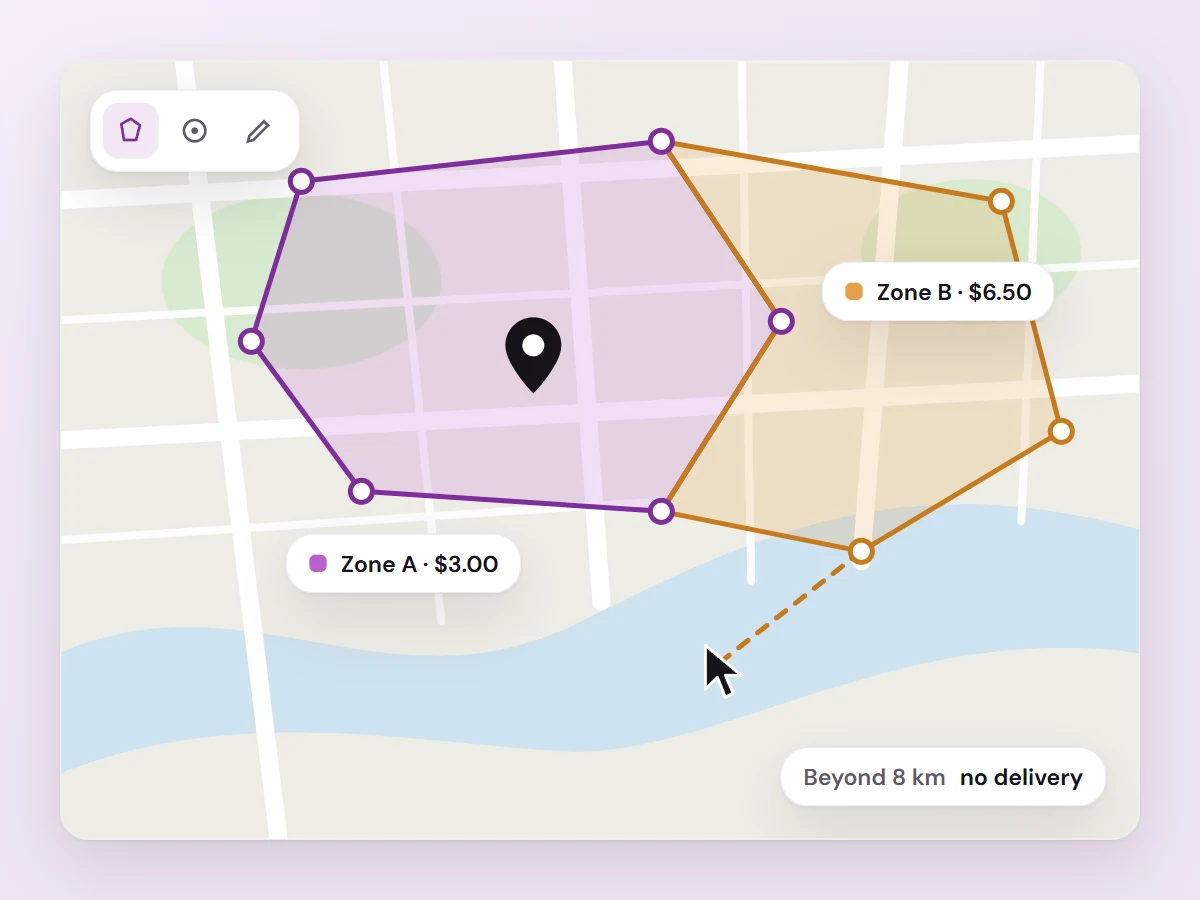 Illustration: delivery zones drawn on a map